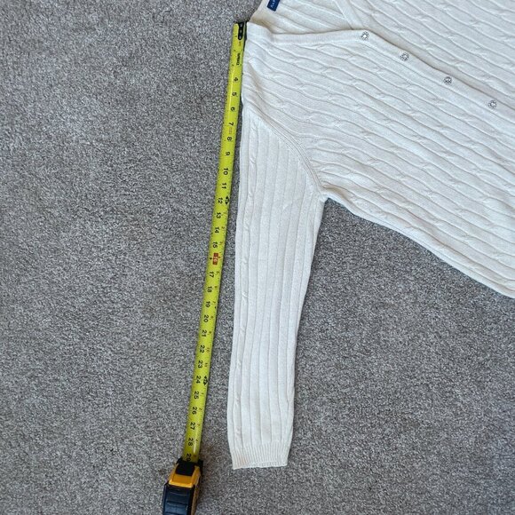 Karen Scott Cream Silk Angora Blend Cable Knit Cardigan Rhinestone Button - Picture 7 of 9